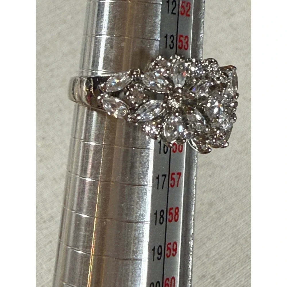 Silver Tone Marquise Cluster Cubic Zirconia Cocktail Ring Size 7